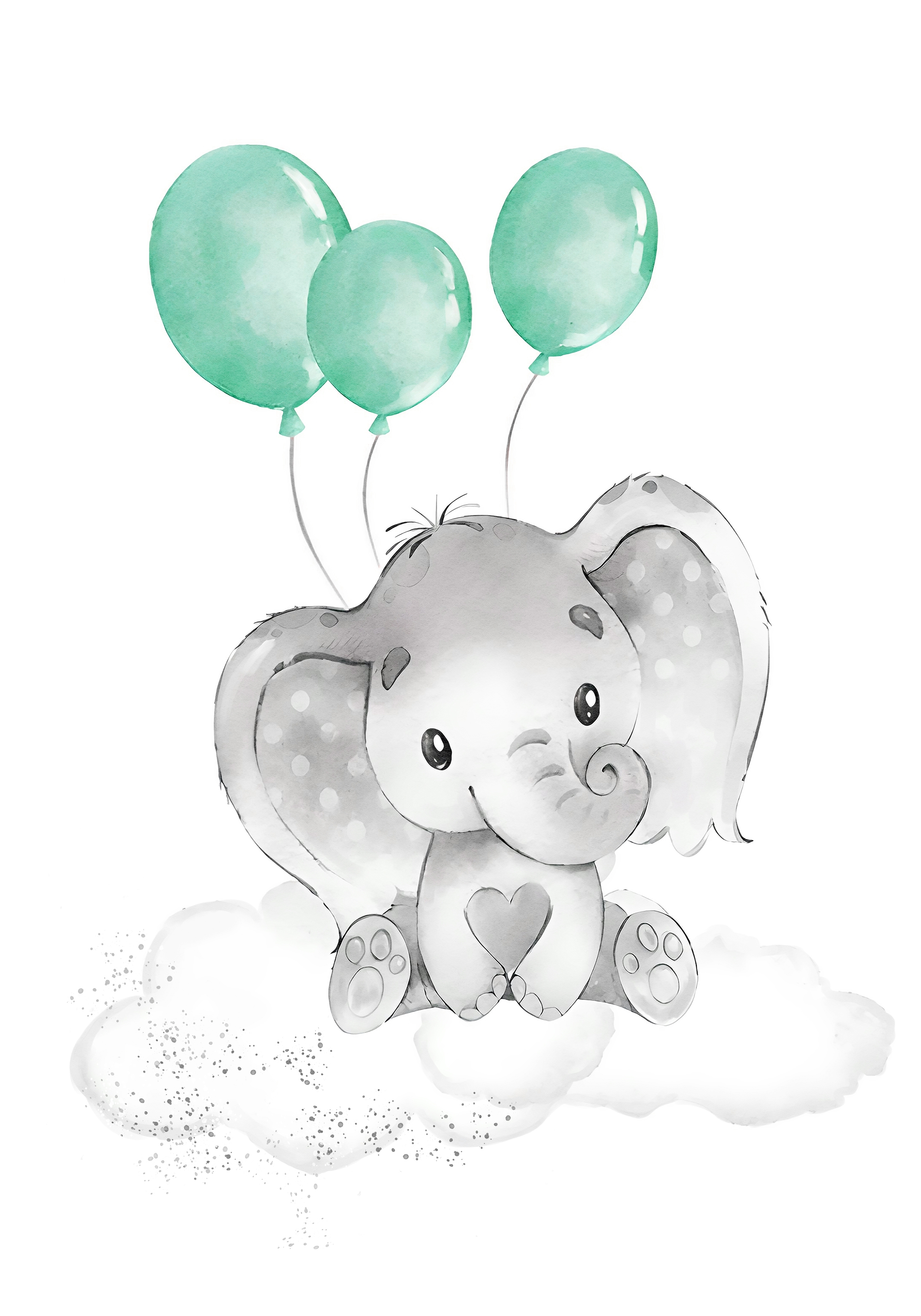 Poster - Olifant met Ballonnen / Groen