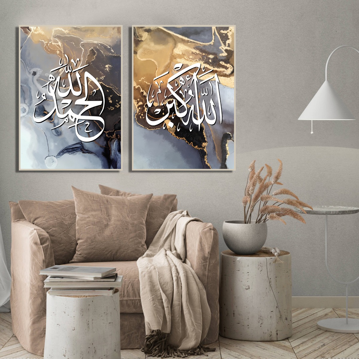 Affiches -Allah Muhammad goud marmeren kristal/set van 2