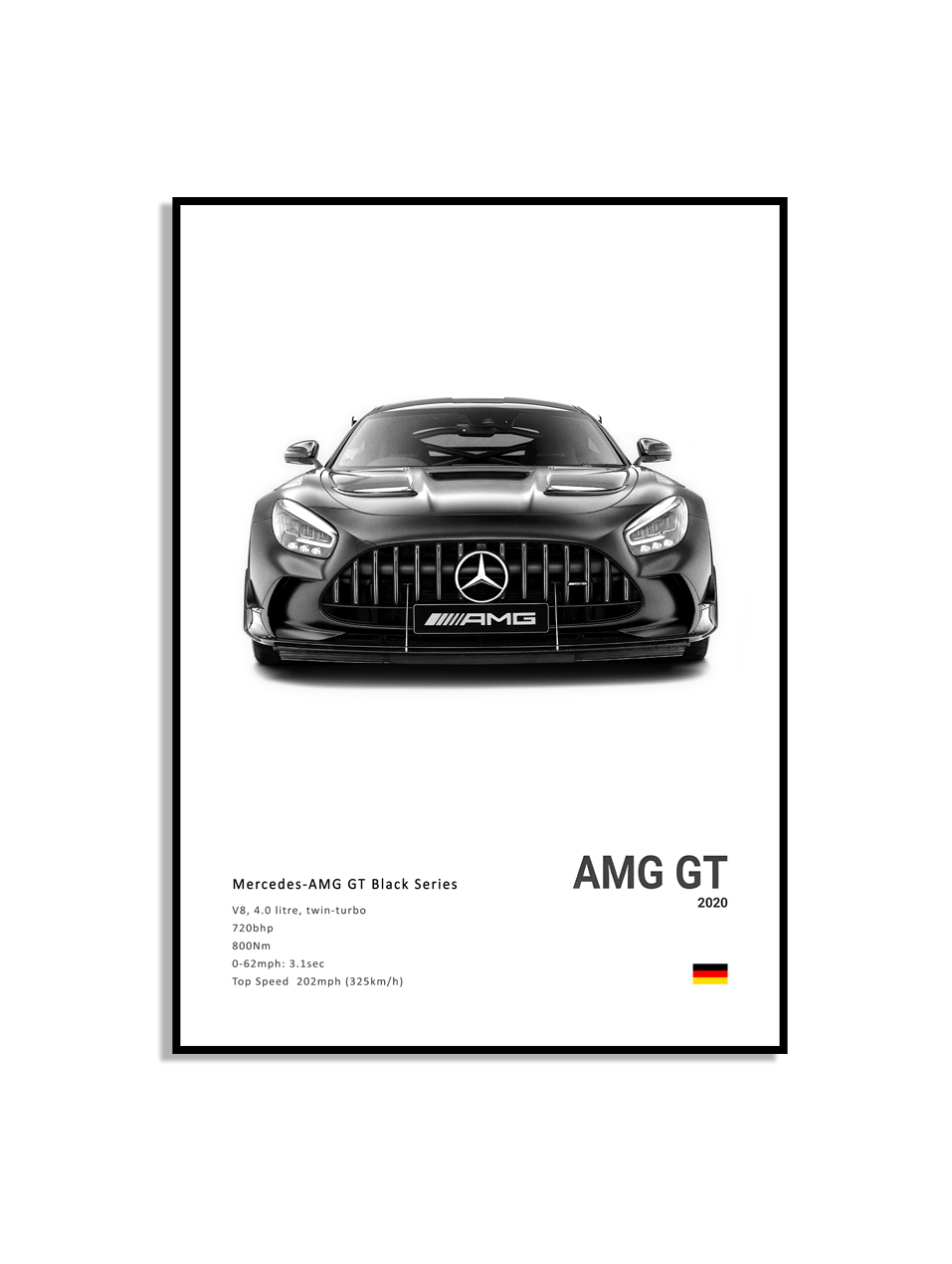 Affiche - Luxe zwart-witte sportwagen / AMG GT 2020 / Wit