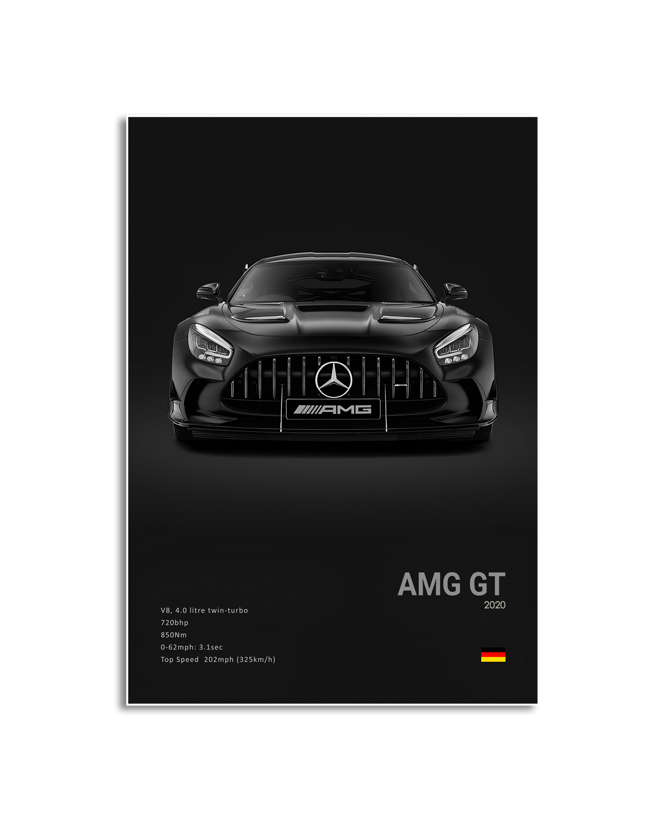 Affiche - Luxe zwart-witte sportwagen / AMG GT 2020 / Zwart