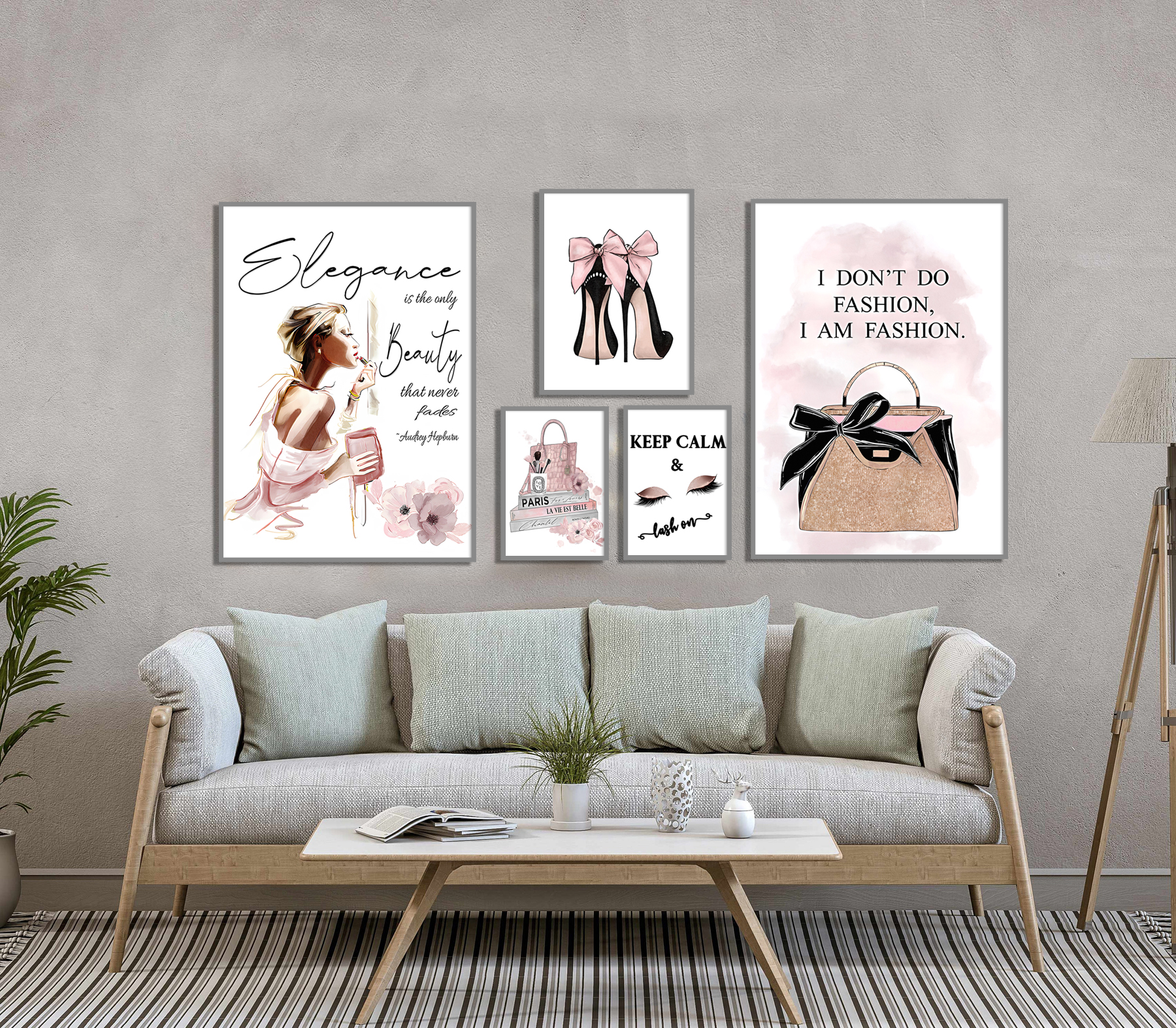 Poster - Roze Modekunst / KEEP CALM & lash on / Set van 5