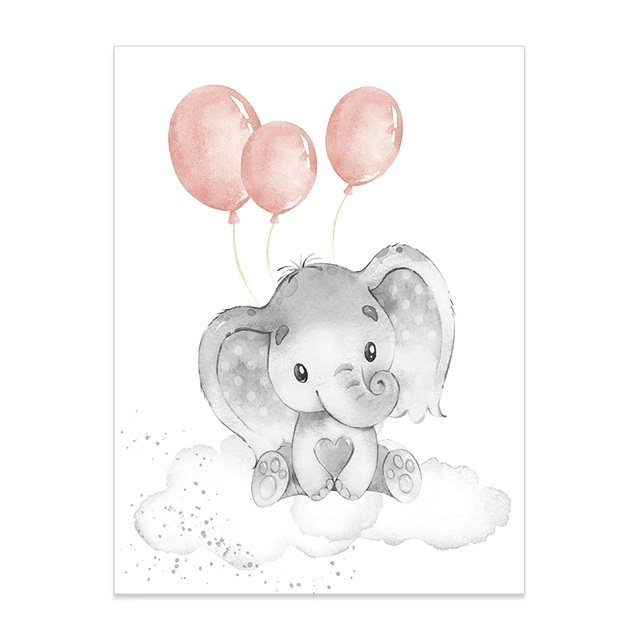 Poster - Olifant met Ballonnen / Roze