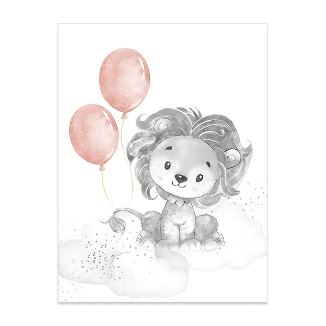 Poster - Leeuw met ballonnen / Roze