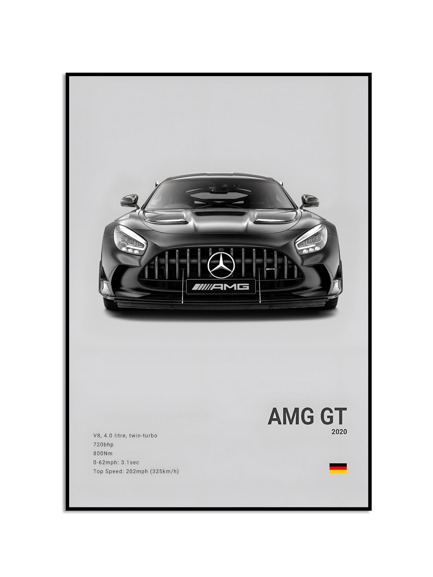 Affiche - Luxe zwart-witte sportwagen / AMG GT 2020 / Grijs