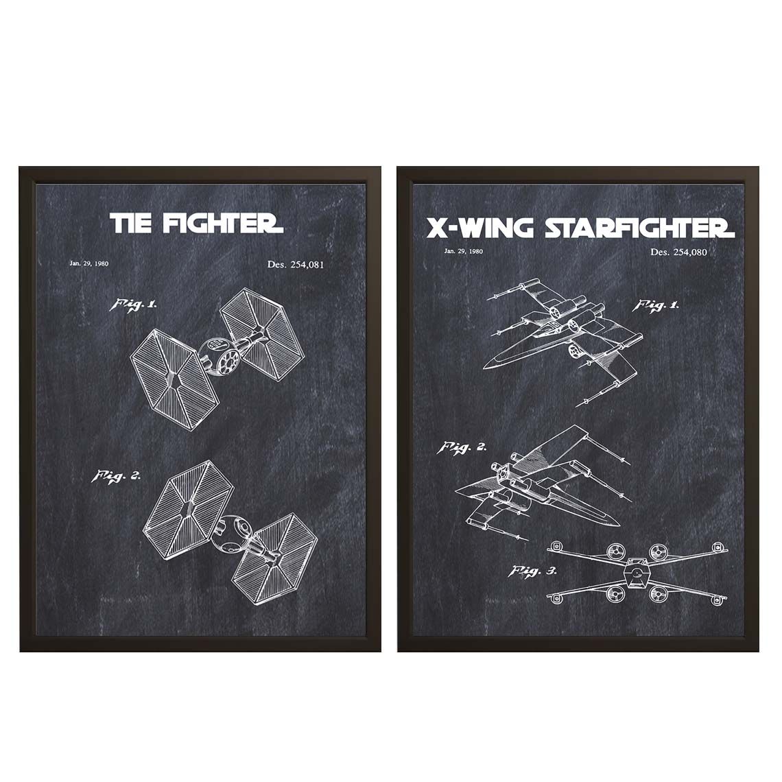 Patenttekening Poster - X-Wing en TIE Fighter / Set van 2