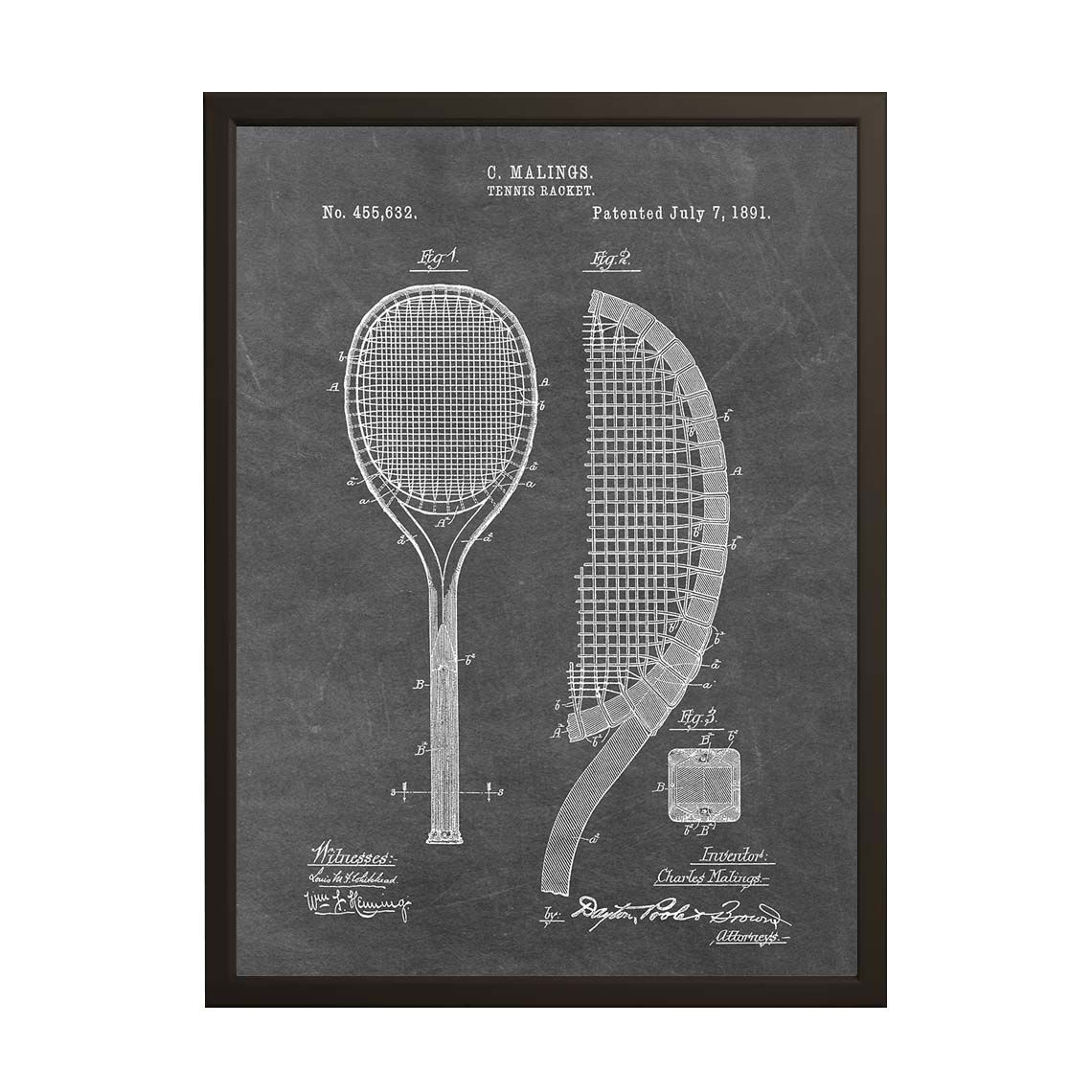 Patenttekening Poster - Tennisracket