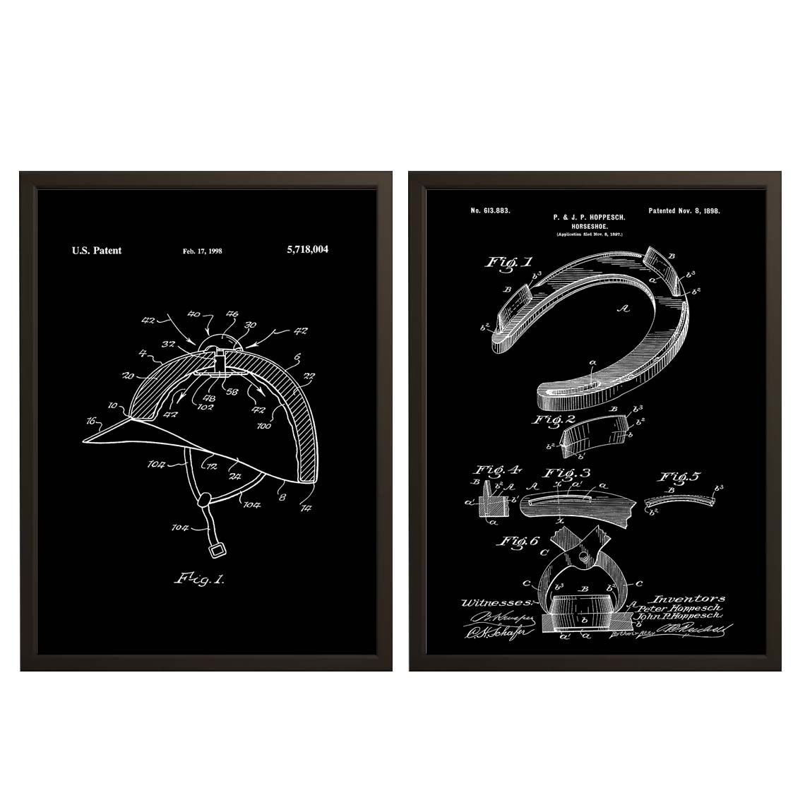 Patenttekening Poster - Hoefijzer en Helm / Set van 2