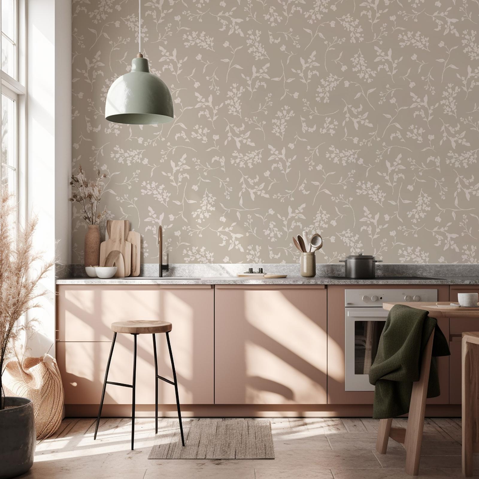 Bloemenpatroon Beige Behang